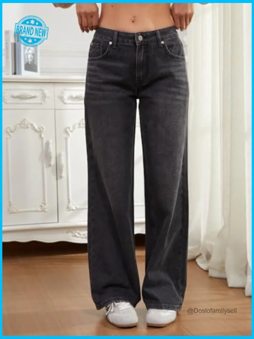 Low Rise Baggy Jeans Womens Y2K Vintage Wide Leg Loose Fit Straight Denim Pants